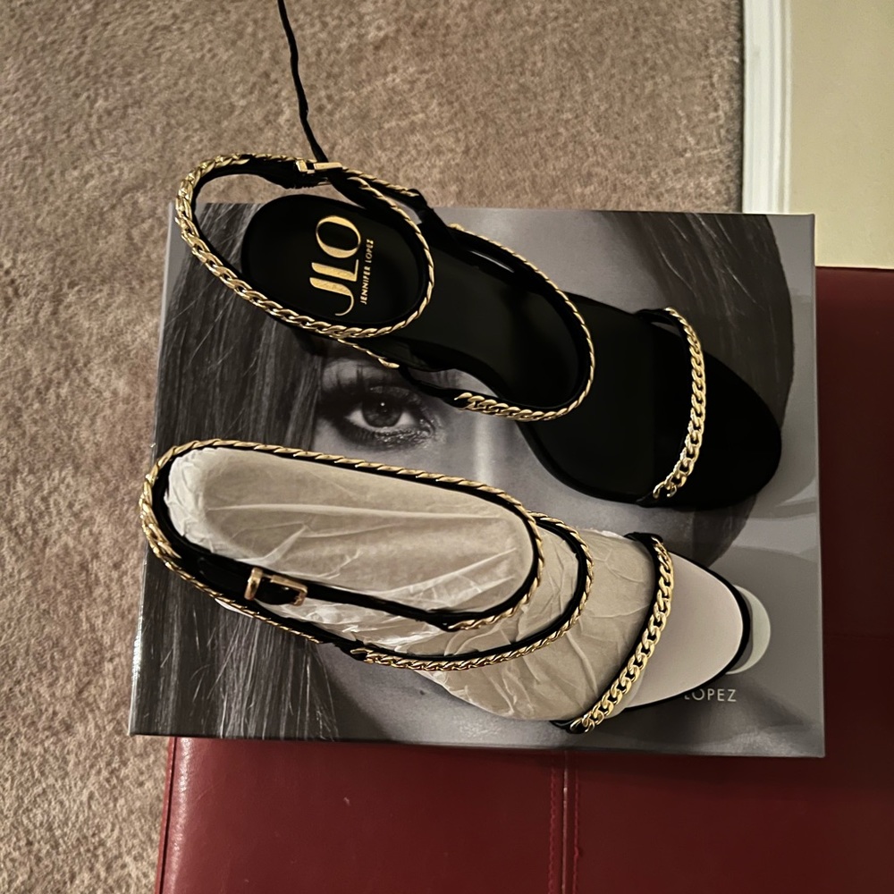 JLO Black and Gold Sandals